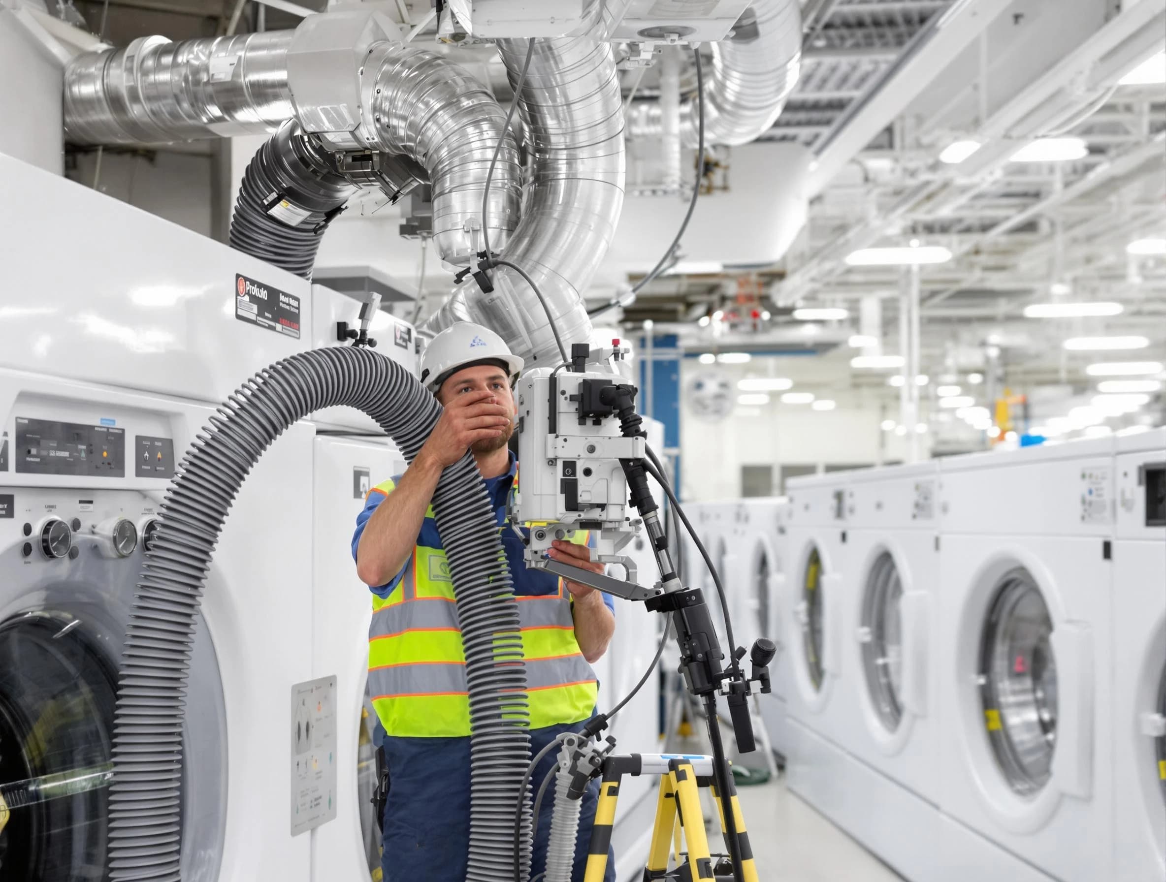 Economy Dryer Vent Cleaning team performing commercial-grade dryer vent cleaning at a business facility in Economy