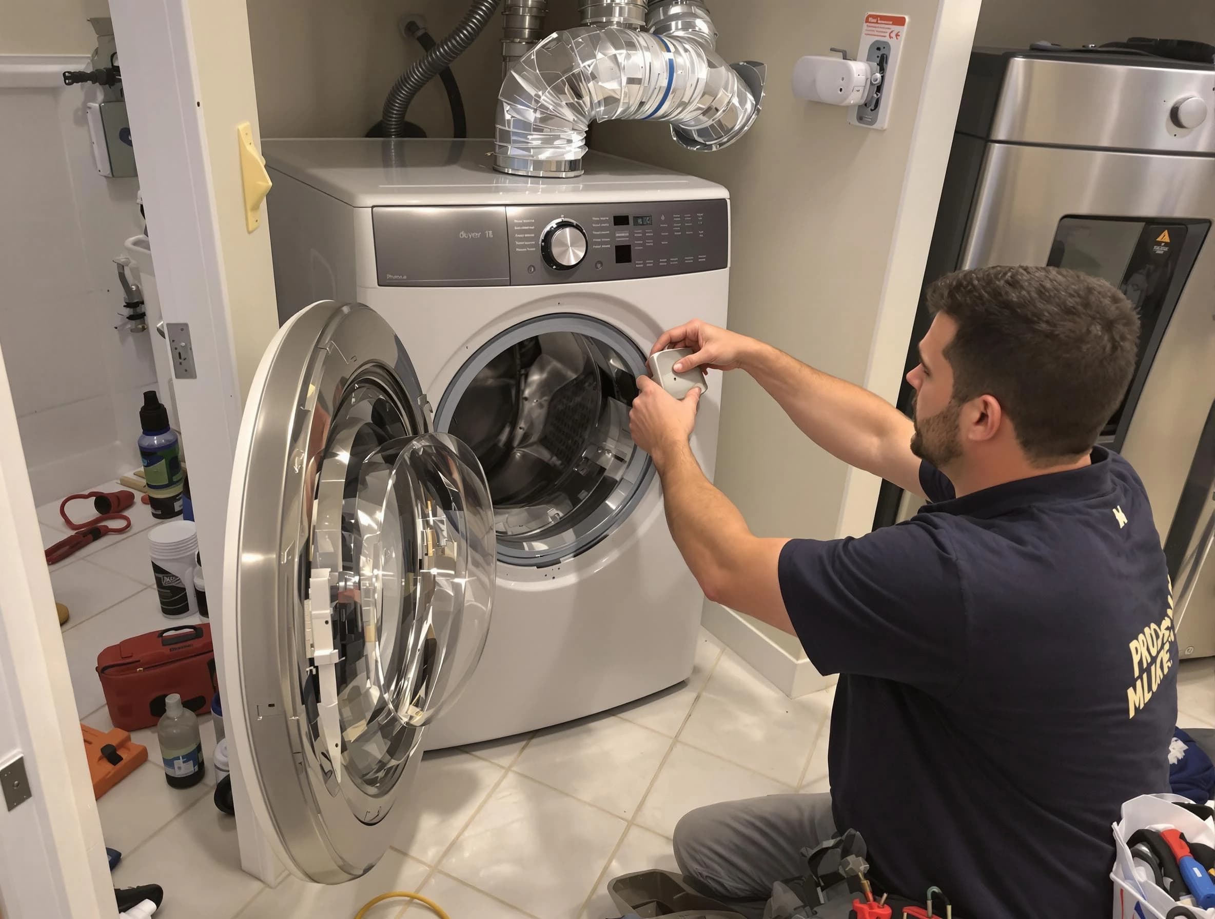 Economy Dryer Vent Cleaning technician performing precise dryer vent hose installation in Economy