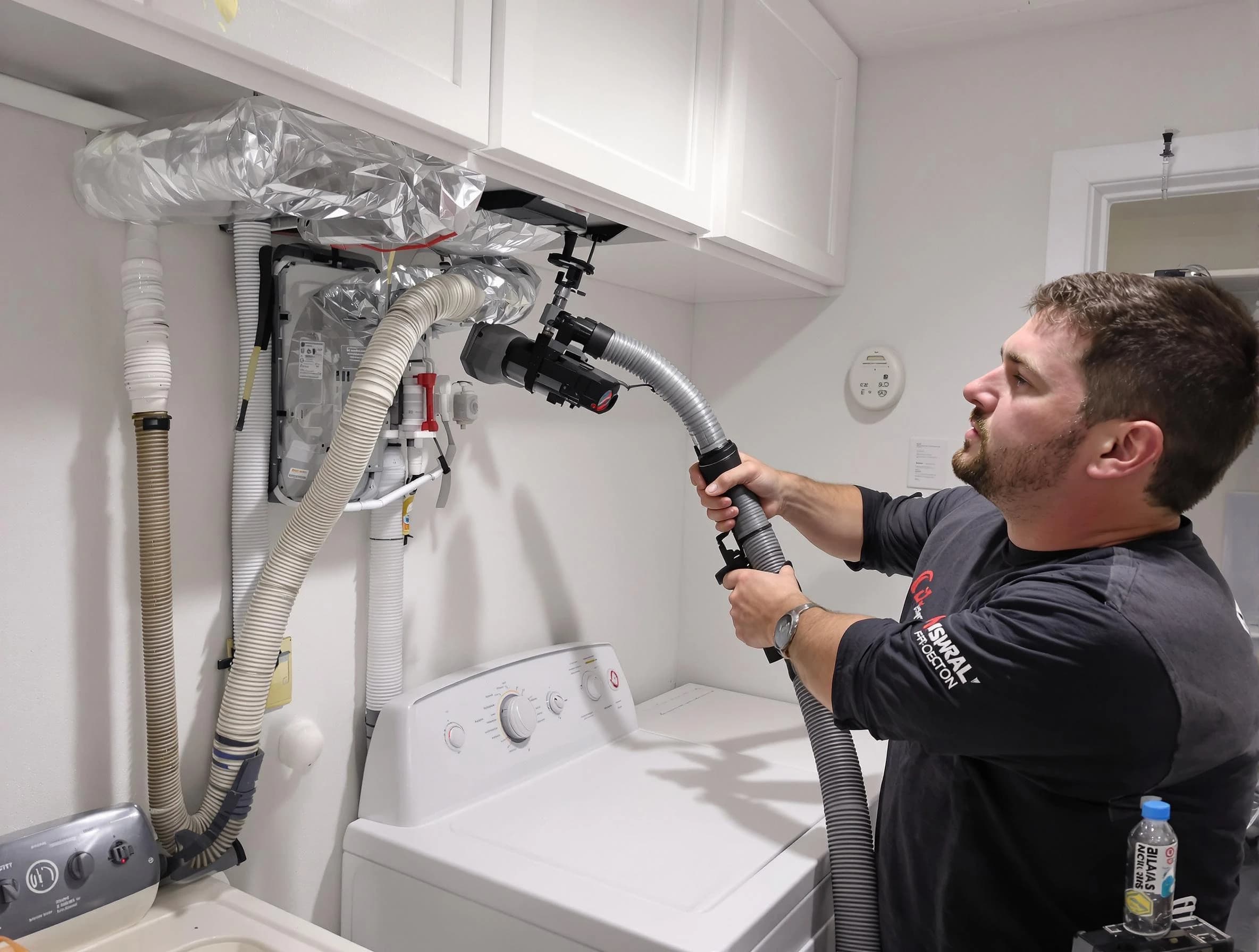 Economy Dryer Vent Cleaning certified technician performing safety-focused gas dryer vent cleaning in Economy